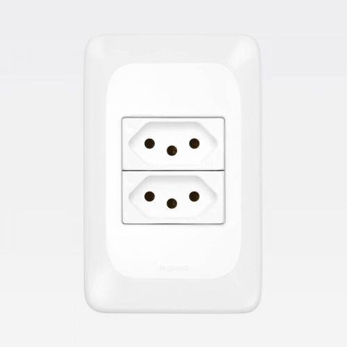 Conjunto Tomada Dupla PIAL PoP 10A Suporte Placa 4x2 Branco - a