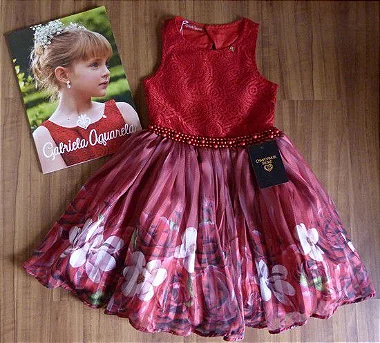 Vestido Luxo Vestido Infantil Gabriela Aquarela Conjunto Infantil