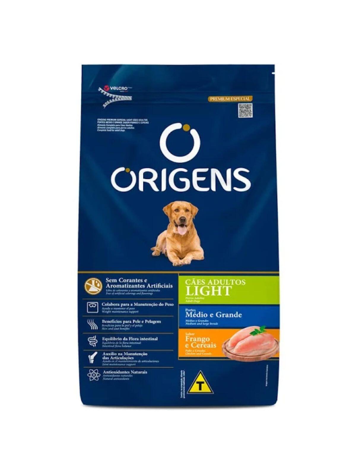 Ração Seca Origens Light para Cães Adultos Raças Médias e Grandes Sabor ...