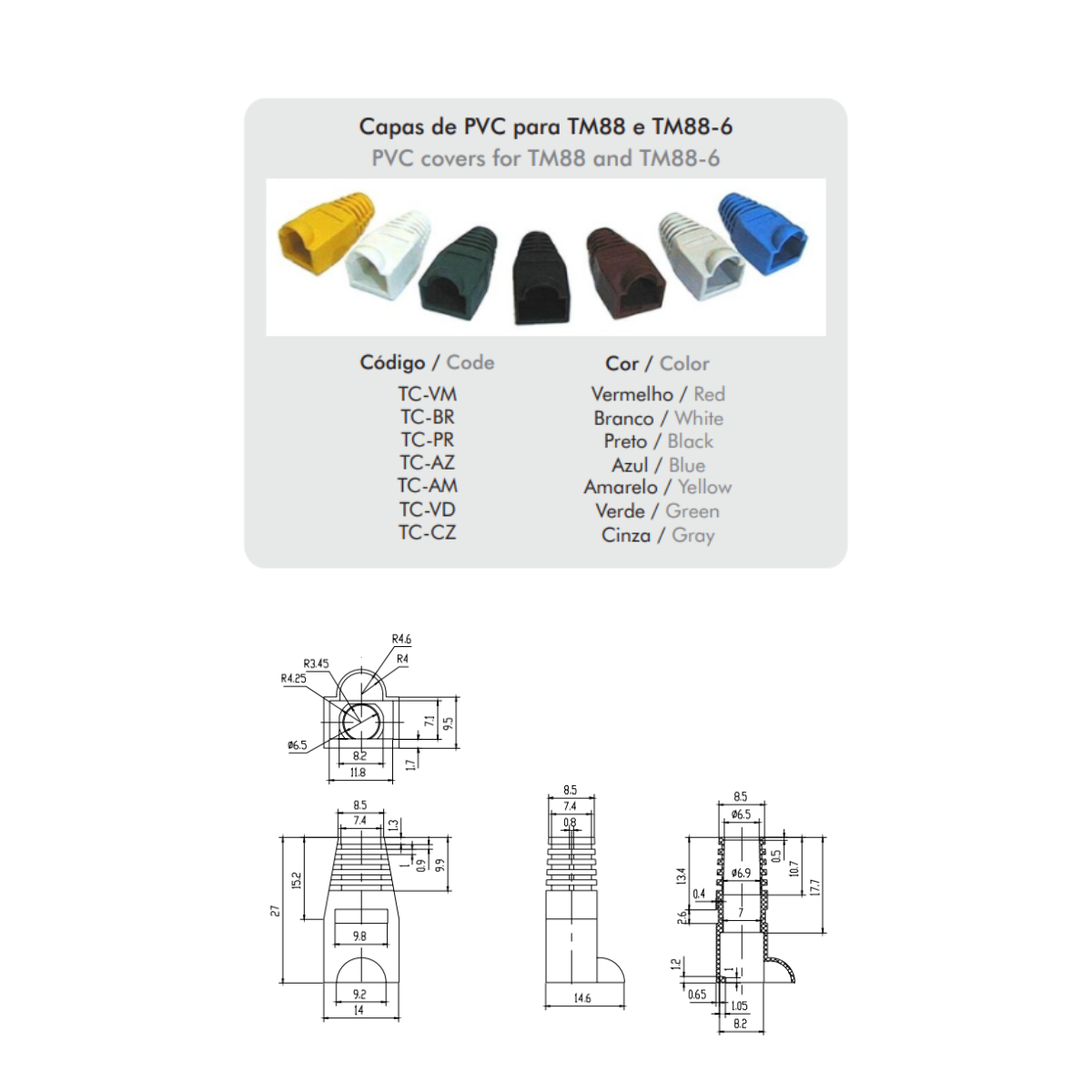 Comprar TC-CZ Capa Para Conector RJ45 Cinza - a partir de R$0,63