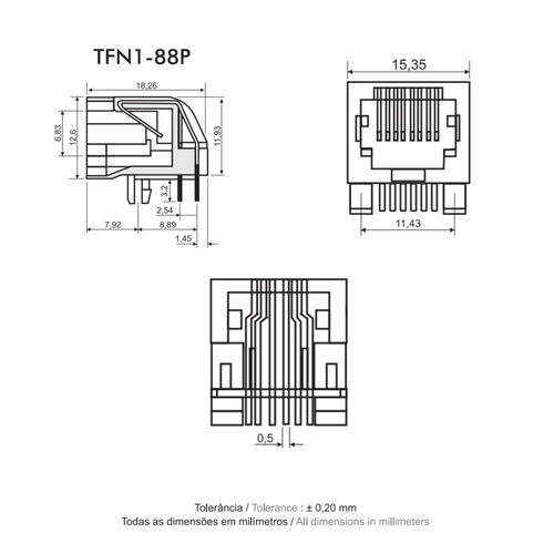 Comprar Conector Modular Jack Chanfrado 90G 8P8C Preto - a partir