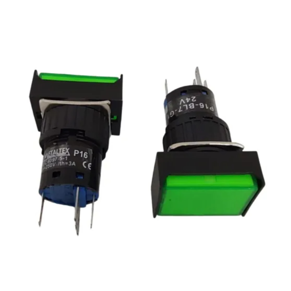Comprar Botão Pulsador Iluminado 16mm Sem Retenção 24V 1 REV Verde Para ...