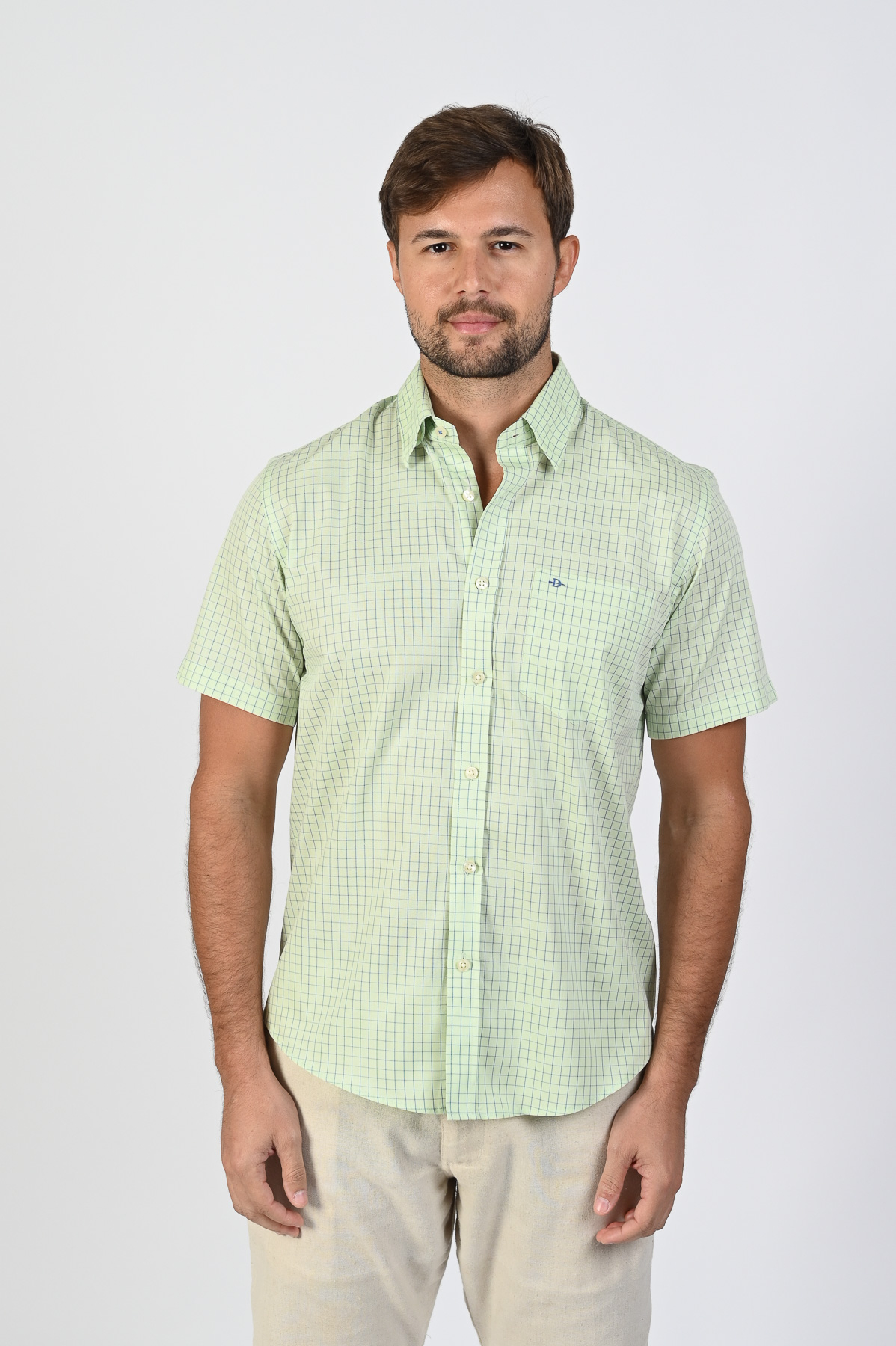 Comprar Camisa Regular Fit MC Xadrez Verde c/ Azul Dimarsi