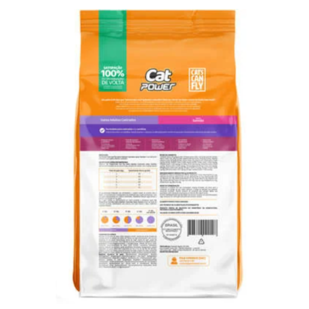 Ração Cat Power Can Fly Para Gato Adulto Castrado Salmão 3Kg - a