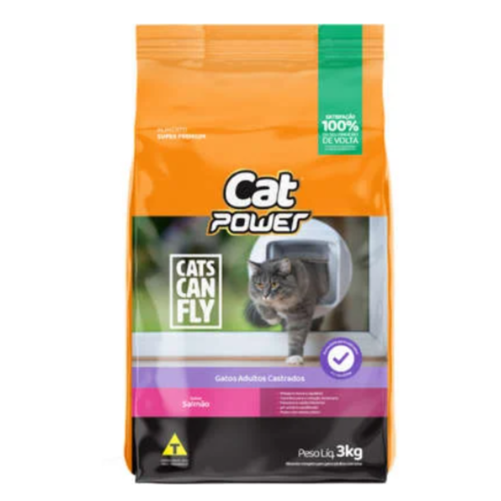Ração Cat Power Can Fly Para Gato Adulto Castrado Salmão 3Kg - a