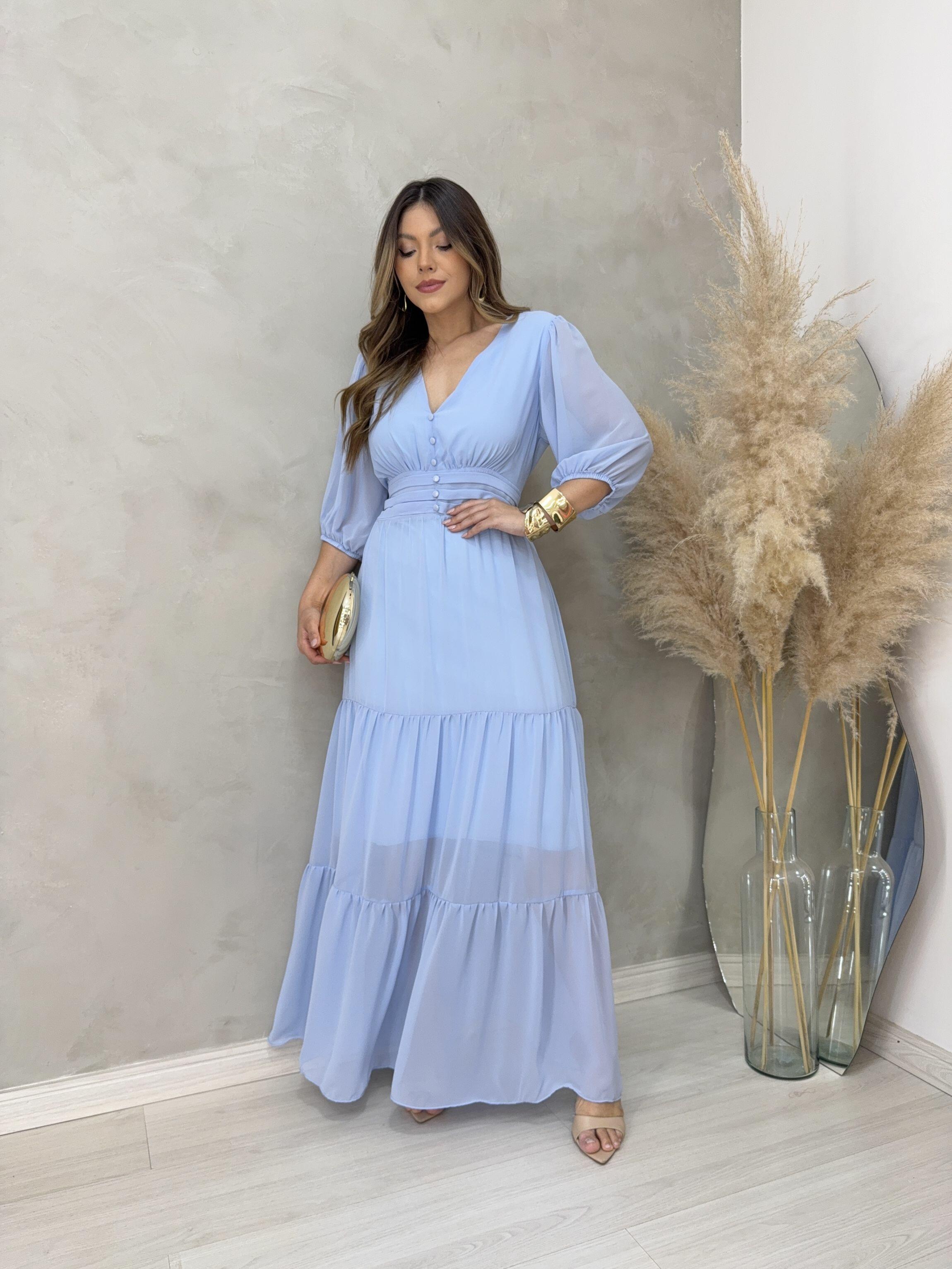 Vestido longo azul - a partir de R$192,54