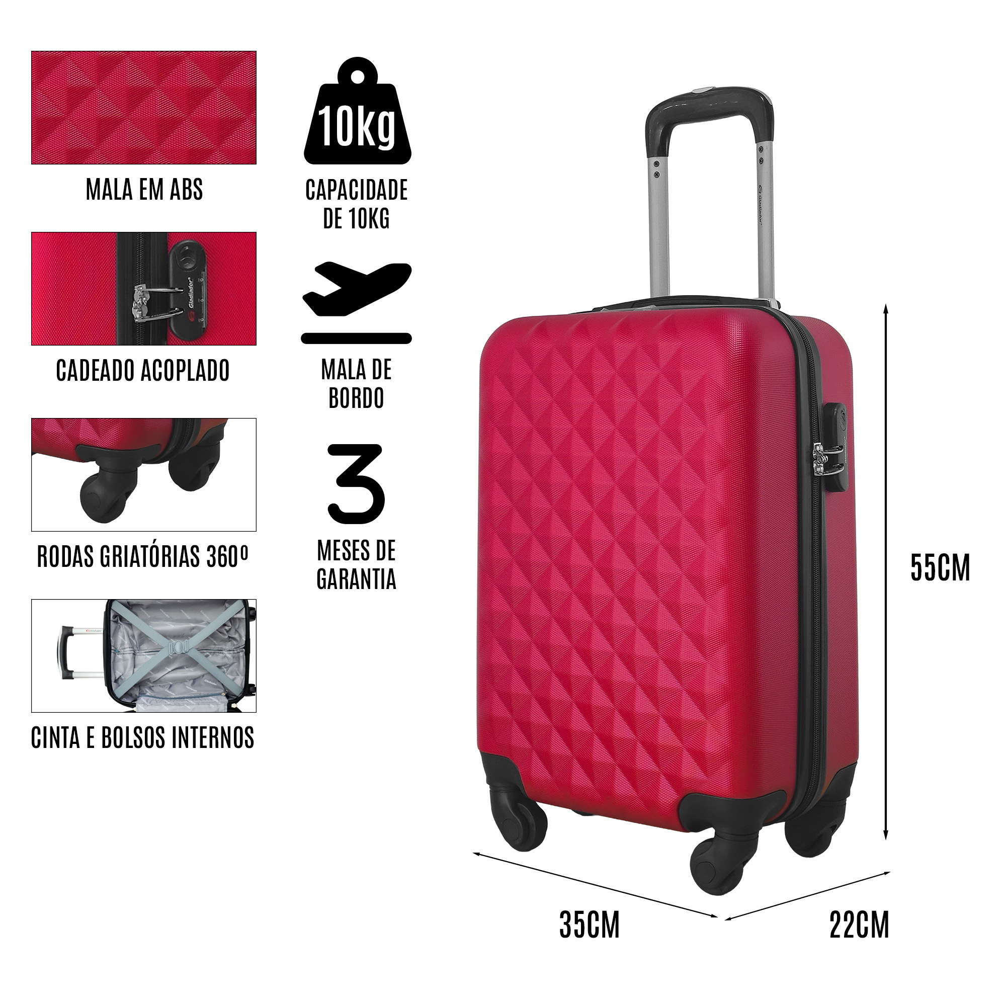 Comprar Conjunto Mala de Viagem Tamanho Bordo 10kg Rodas 360 com ...