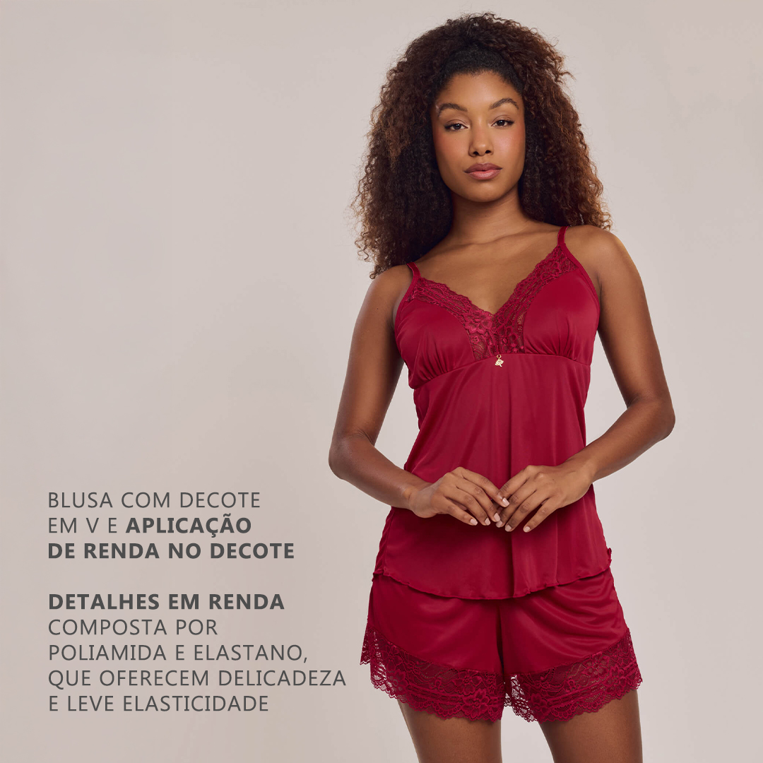 Comprar Short Doll Marisa Em Poliamida e Renda Sem Bojo - Mimar