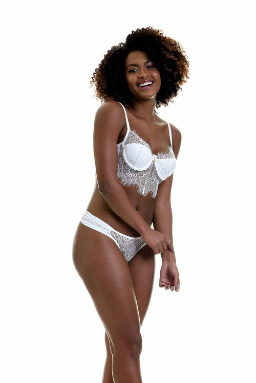 Conjunto De Renda Chantilly Sem Bojo Com Aro Branco
