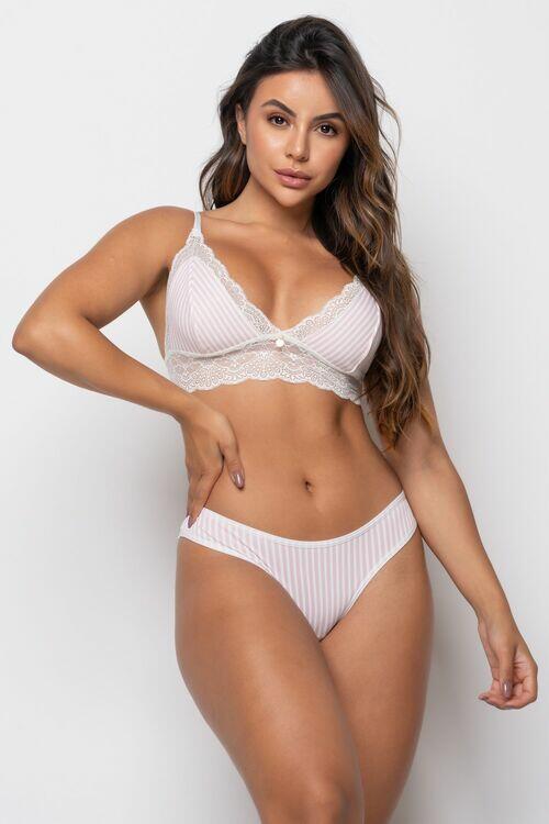 Conjunto Sem Bojo e Detalhe em Renda Sonho Listrado