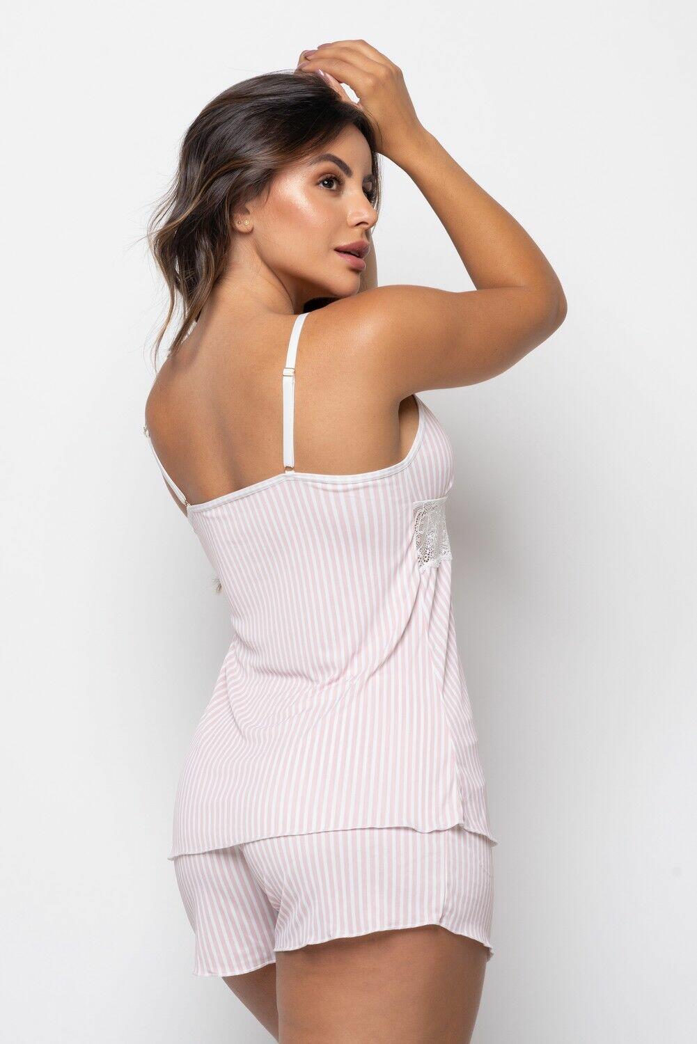 Short Doll Sem Bojo Com Detalhe em Renda Encanto Listrado