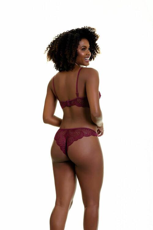 Conjunto Com Transparência de Renda Sem Bojo Com Aro Vinho