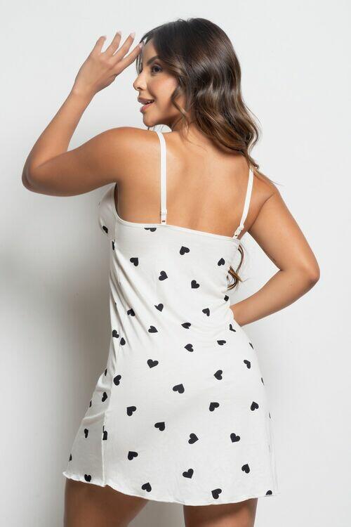 Camisola Sem Bojo Com Detalhe em Renda Coração Off White