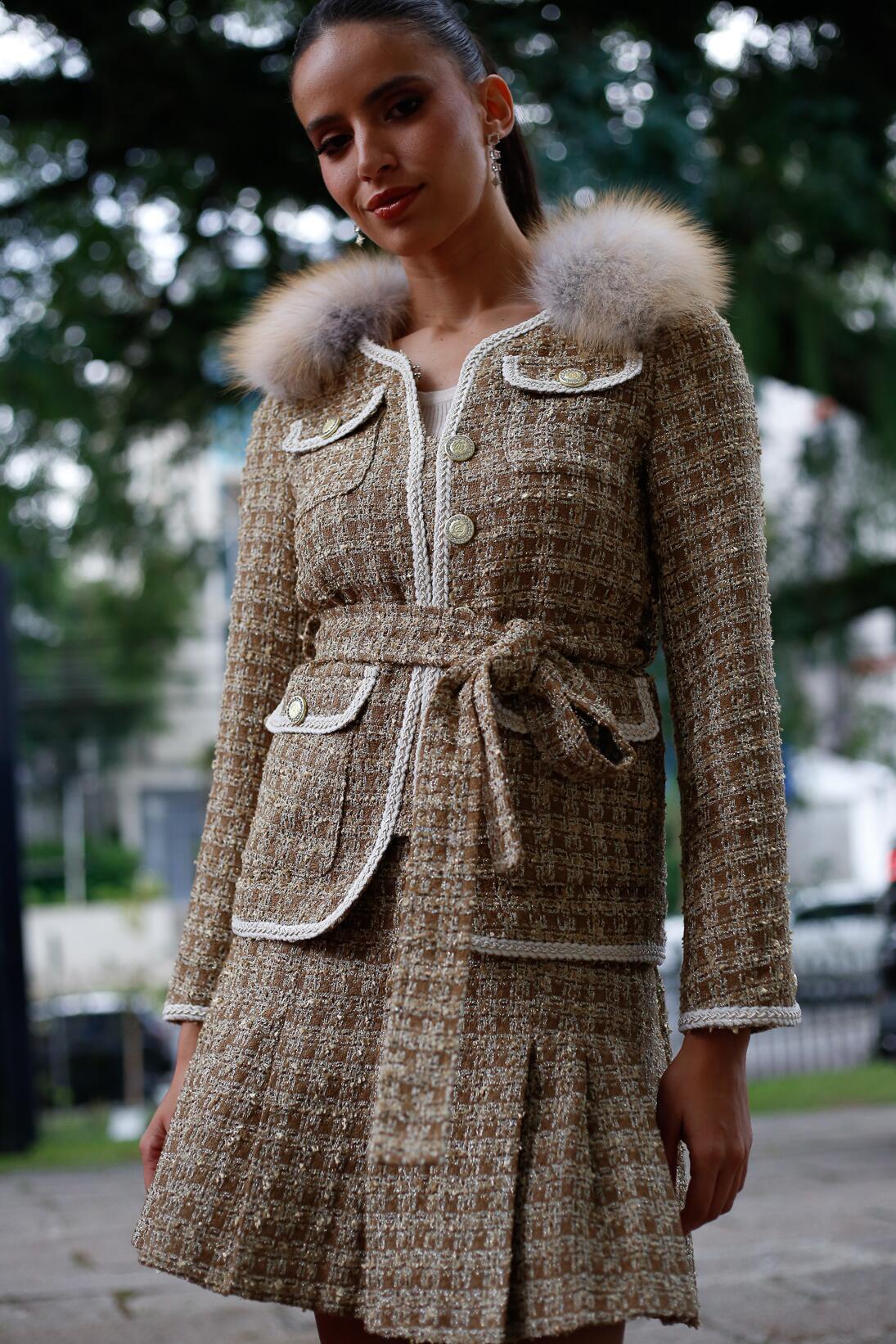 ジャケット・アウター SatoFUJI Tweed Classic Coat Comprar CASACO EM TWEED DOURADO GOLA REMOVÍVEL