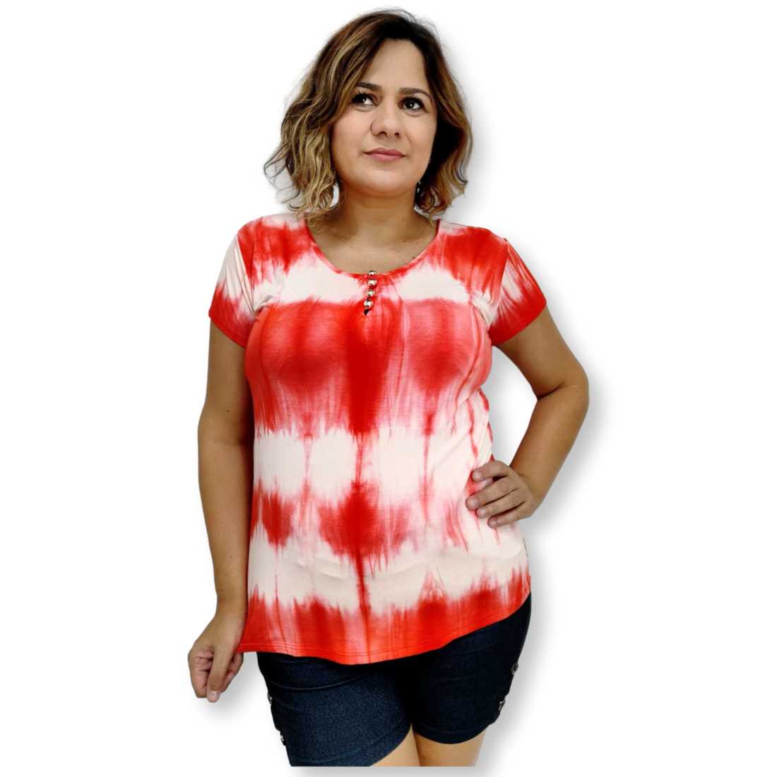 Moda Outfits Con Blusas Tie Dye Blusa De Malha Manga Curta Tie Dye