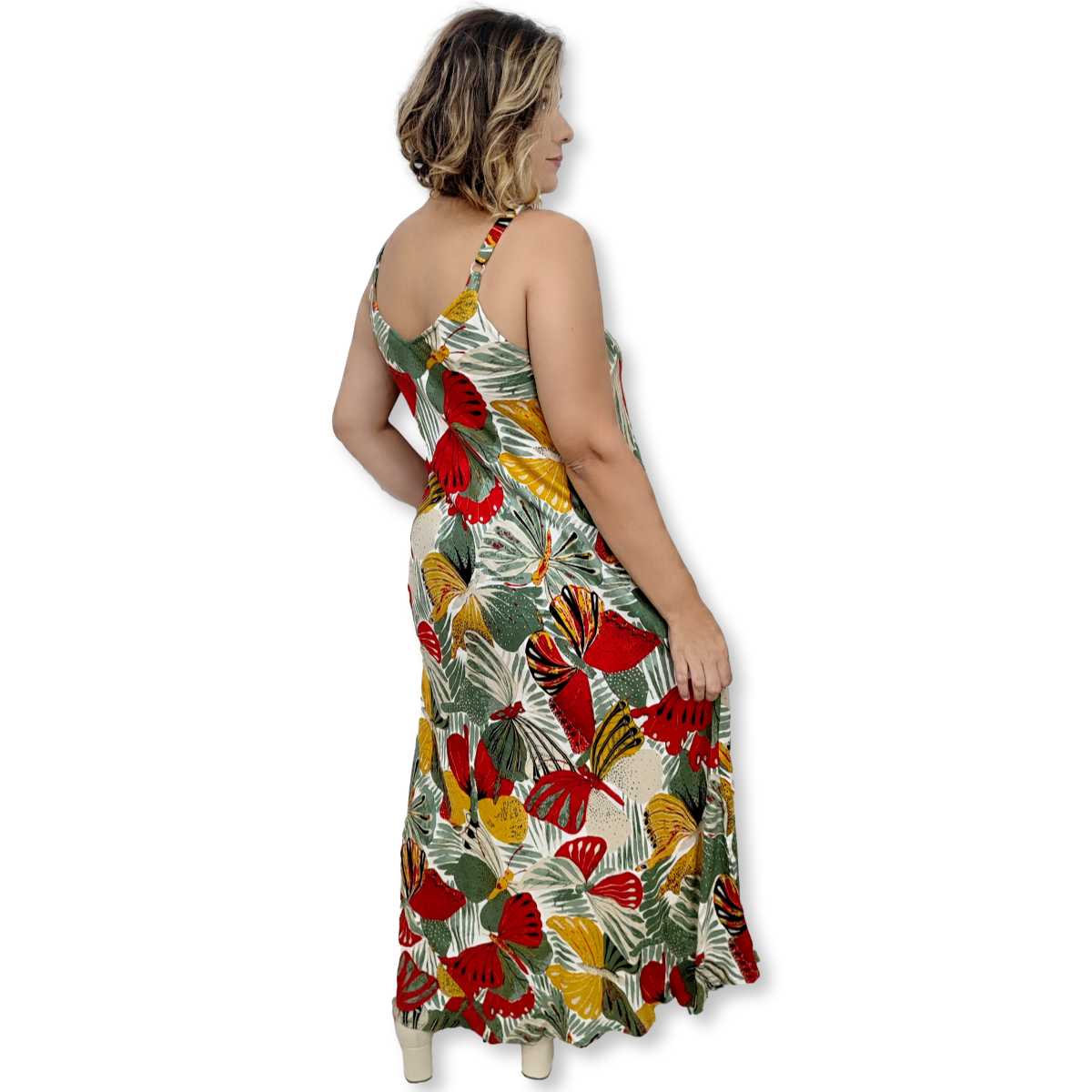 Vestido Longo Indiano Alça Trapézio Viscose Estampado Sarat Moda