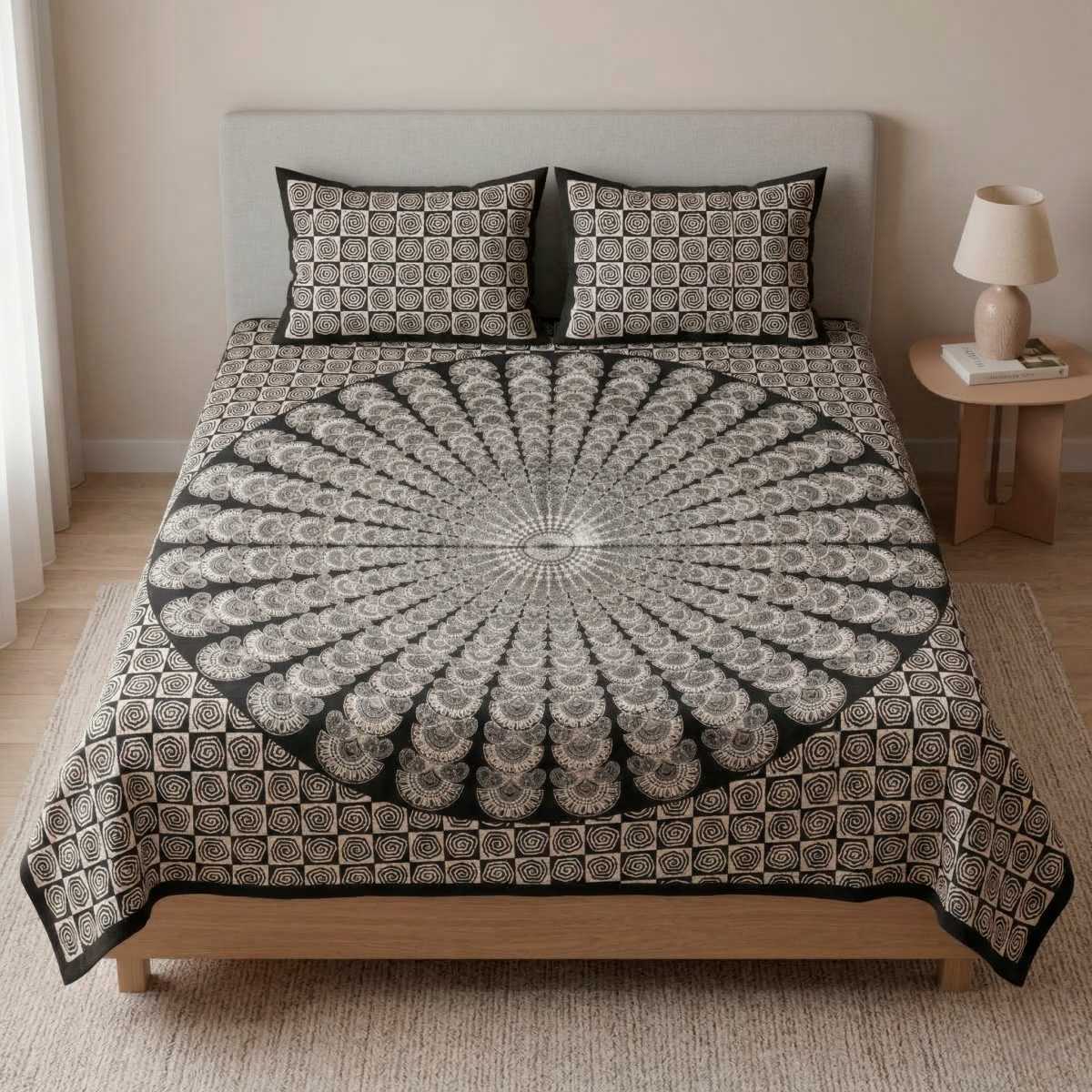 Colcha Casal Indiana Algodão Estampa Mandalas com Arabescos