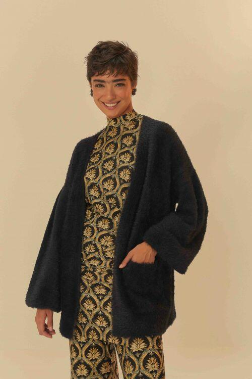 Comprar Cardigan Tricot Pelinho Preto Farm - Ouseup Moda Feminina