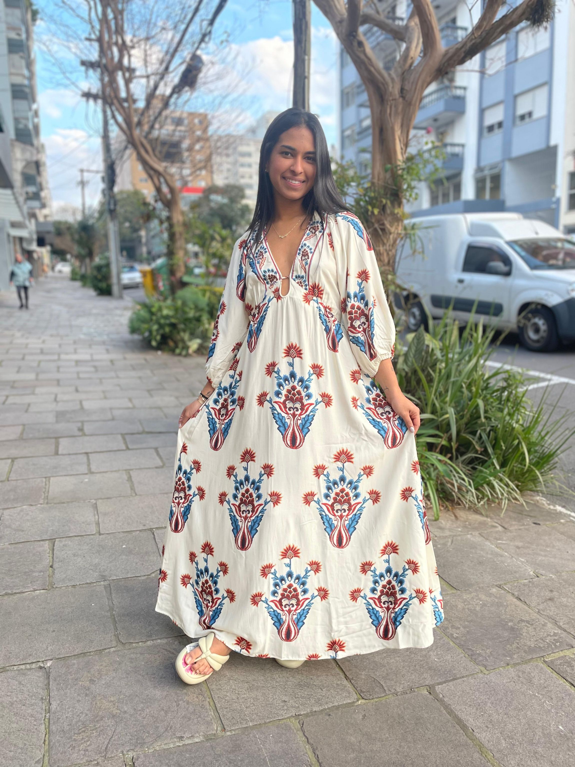 Comprar Vestido Longo Manga Indra Farm a partir de R$481,18