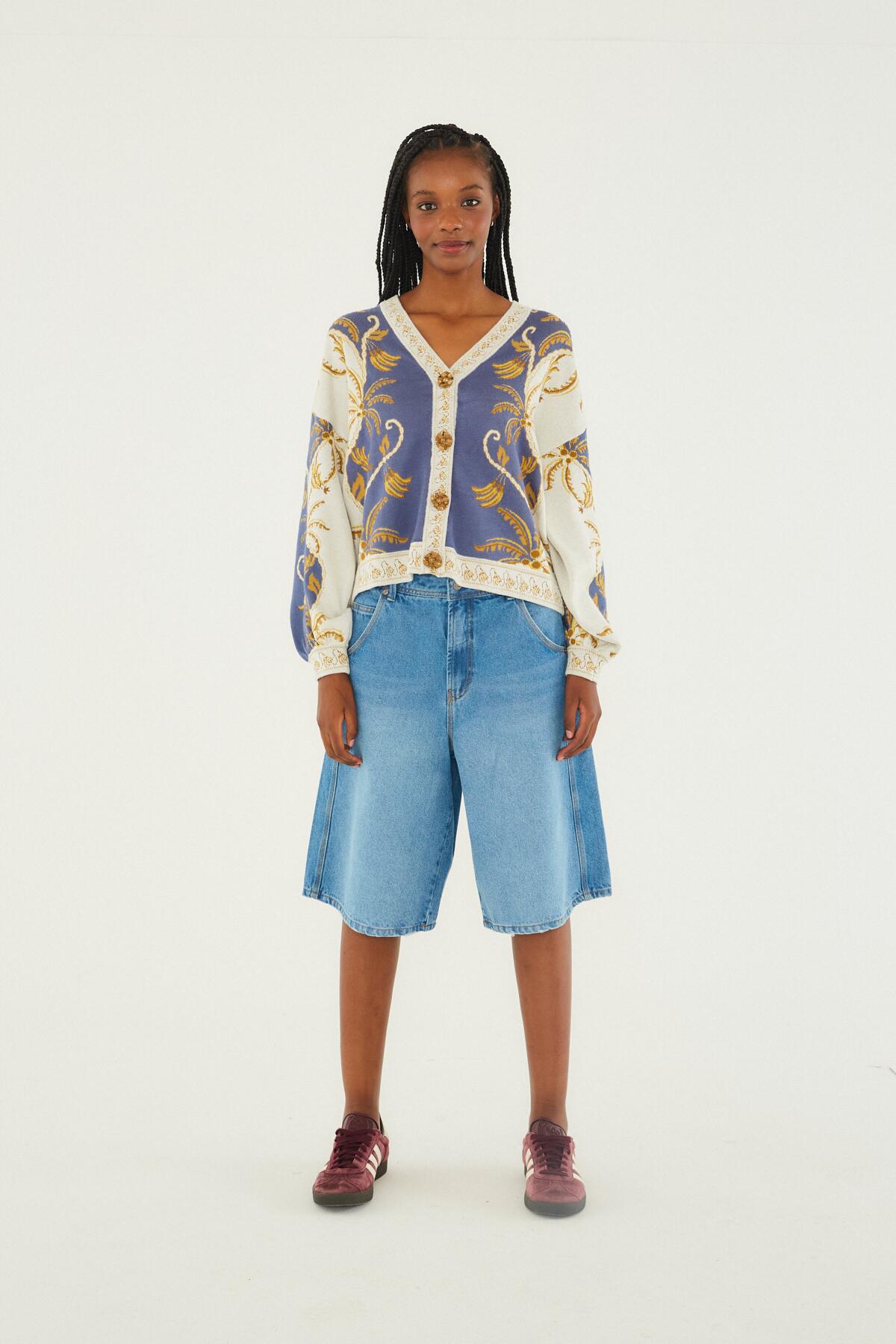 45R インディゴ薄手ニットチュニック 2 / 45rpm umii908 Comprar Cardigan Tricot Ourinho Tropical Farm - a partir de R$336,15