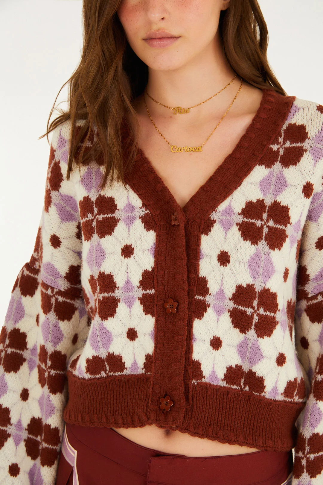Comprar Cardigan Tricot Crochet Floral Grafico Farm - a partir de