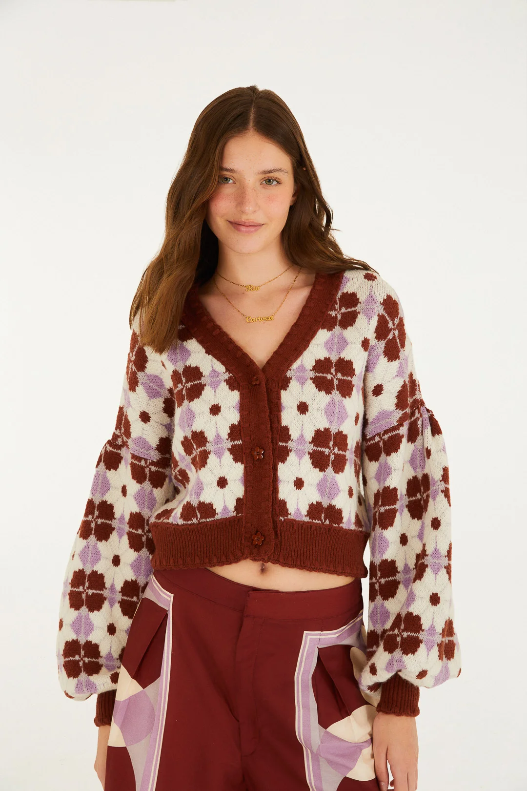 Comprar Cardigan Tricot Crochet Floral Grafico Farm - a partir de