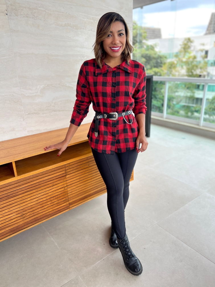 Calça Flare Camisa Xadrez E CalÇa Preta Calça Flare Look CalÇa