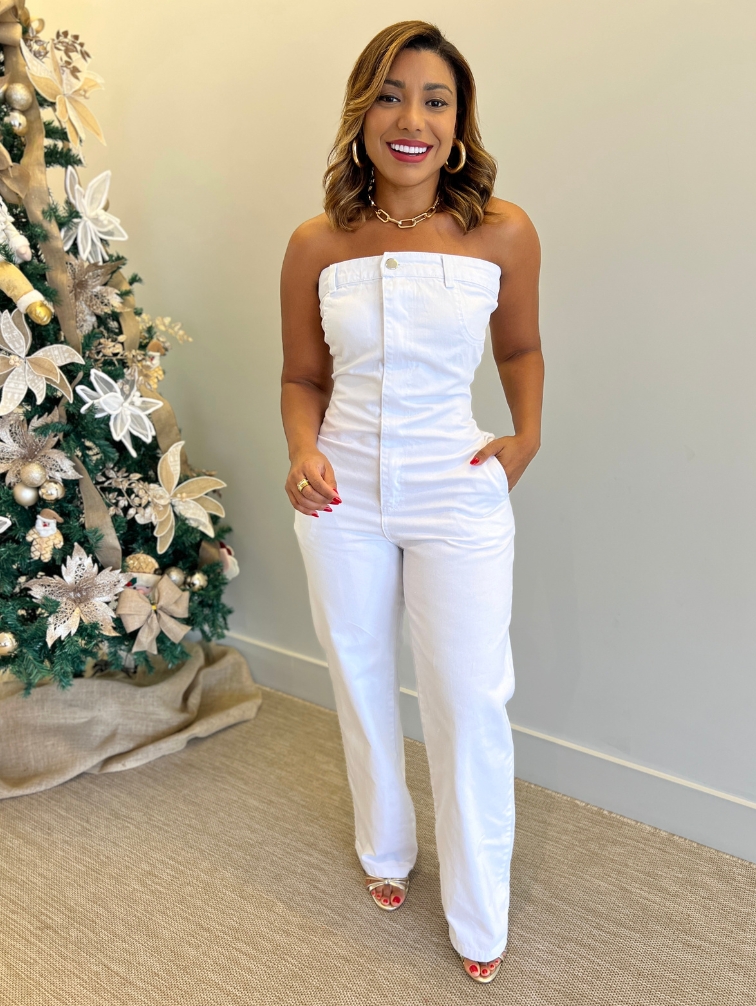 Jardineira Jeans Tomara Que Caia MacacÃ£o Jeans Longo MacacÃ£o