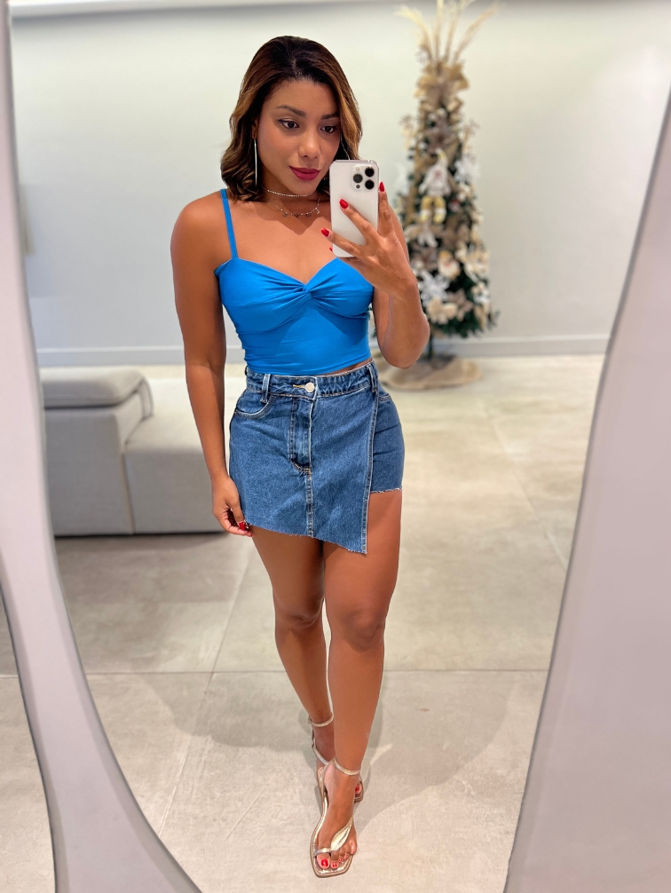 Comprar Short Saia Jeans Barra Desfiada Denise La Luna