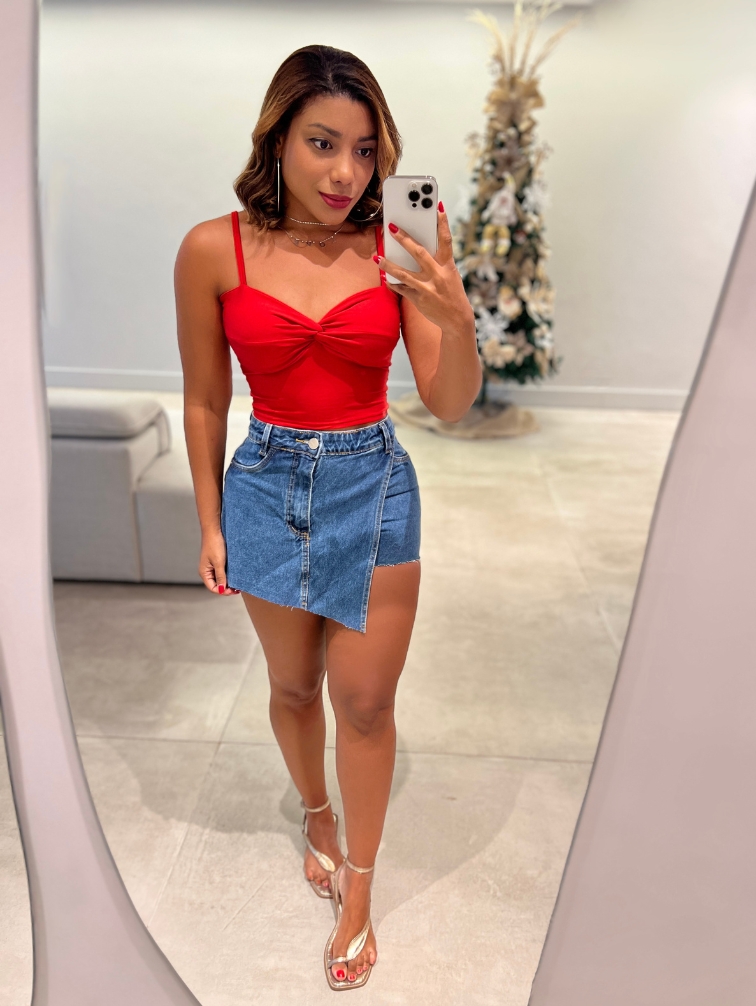 Comprar Short Saia Jeans Barra Desfiada Denise La Luna