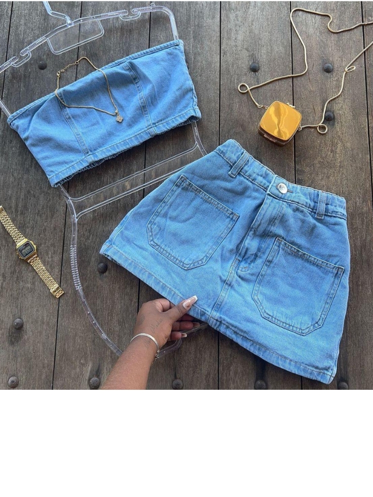 Comprar Conjunto Jeans Tomara Que Caia Joice (Short Saia Cropped