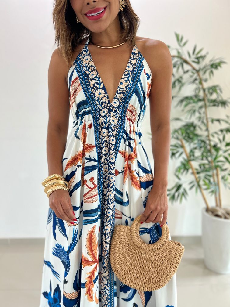 Comprar Vestido Longo Estampado Indiano Encanto Tropical La Luna