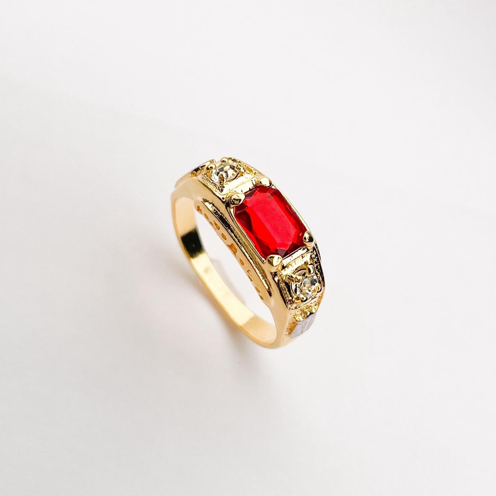 Anel de Formatura Masculino Pedra Vermelha Semijoia Ouro 18K