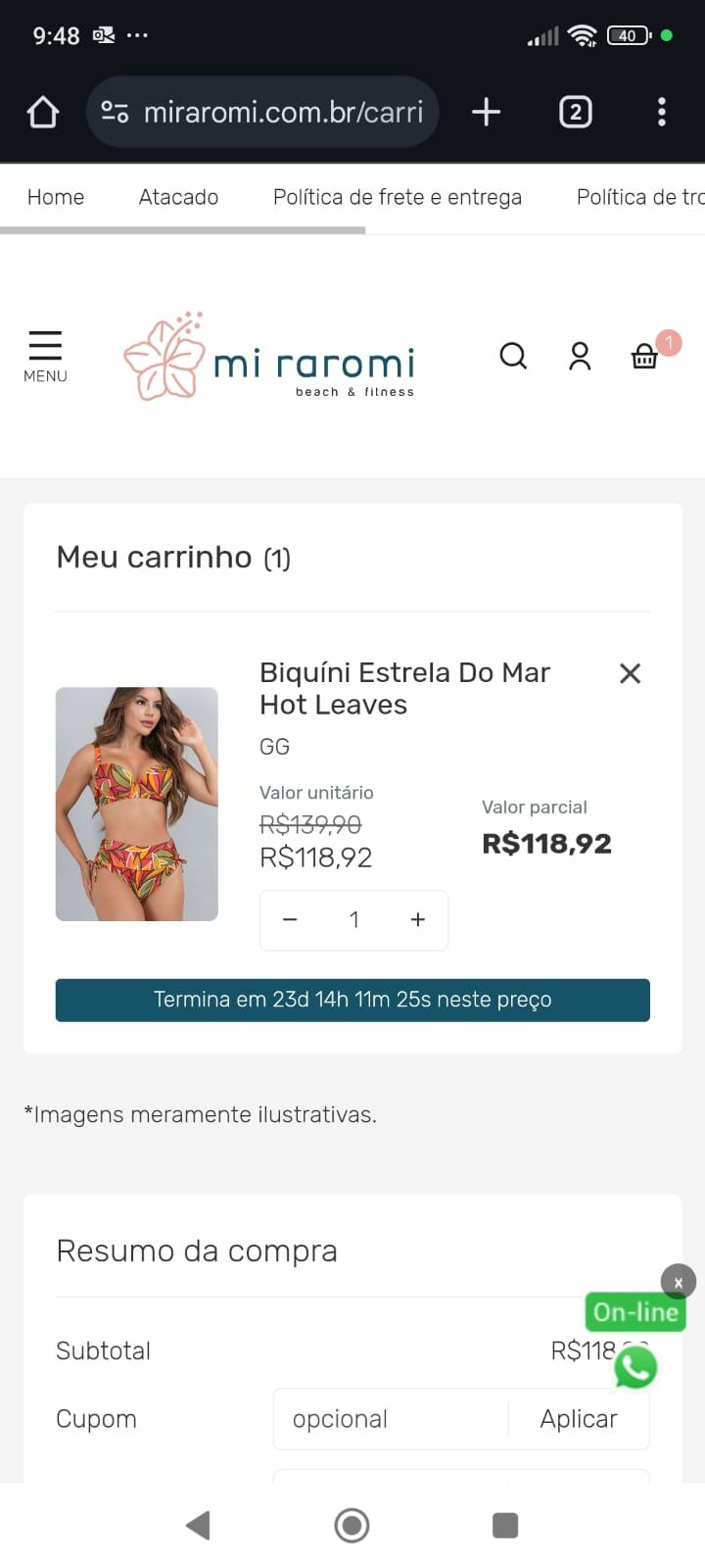 Um produto foi adicionado ao carrinho