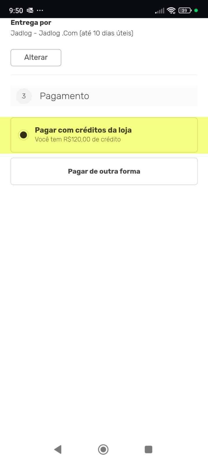 No checkout aparece a opção