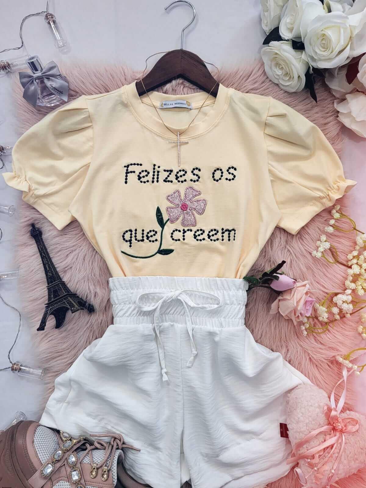 T-shirt Blusa Feminina de Luxo Bordada Frase Inspiradora Cinza - a