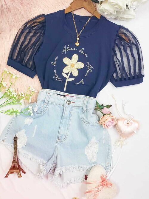 T-shirt Algodão Confort Premium Luxo Alma Leve Azul