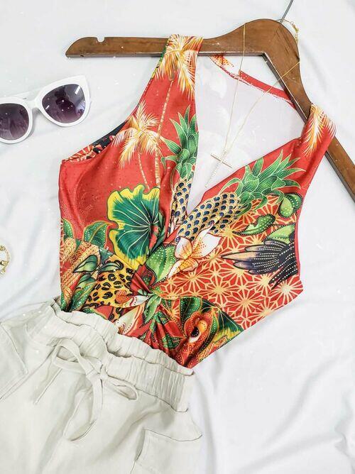 Body Decote Nó Estampado Ferrugem