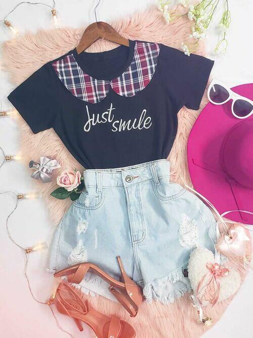 T-shirt Algodão Confort Premium Just Smile Preta
