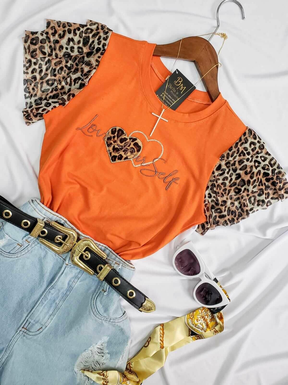 T-shirt Algodão Confort Love Your Self Laranja