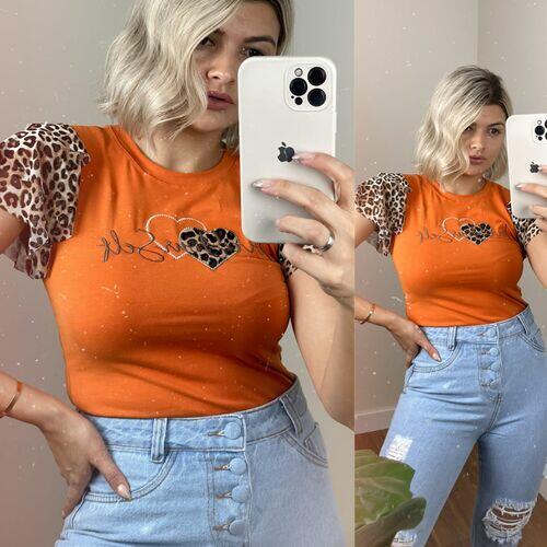 T-shirt Algodão Confort Love Your Self Laranja