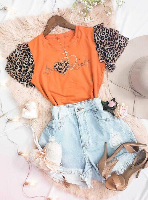 T-shirt Algodão Confort Love Your Self Laranja