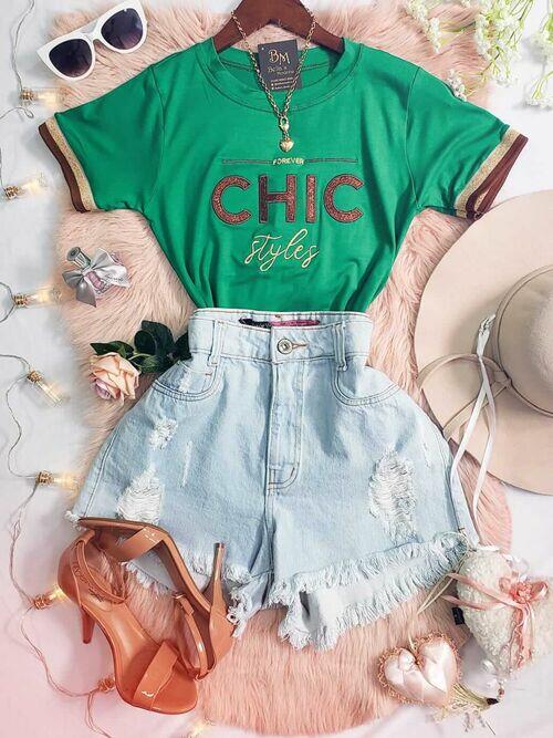 T-shirt Viscolycra Bordada Chic Verde