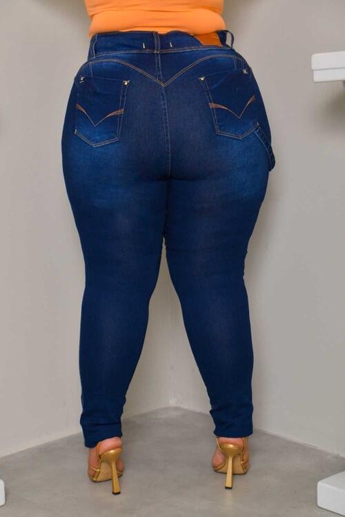 Cala Jeans Feminina Skinny Plus Size Cintura Alta com Bolso Diferenciado