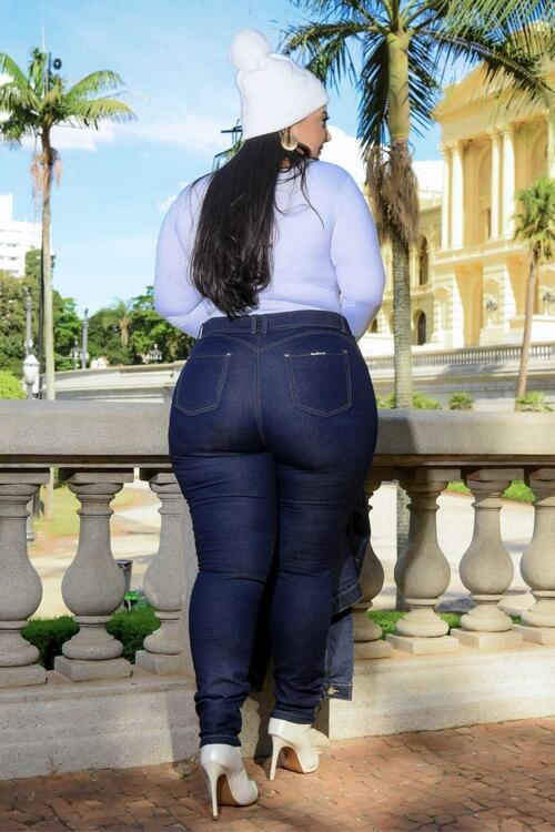 Cala Jeans Feminina Skinny Plus Size Cintura Mdia com Cinto Forrado