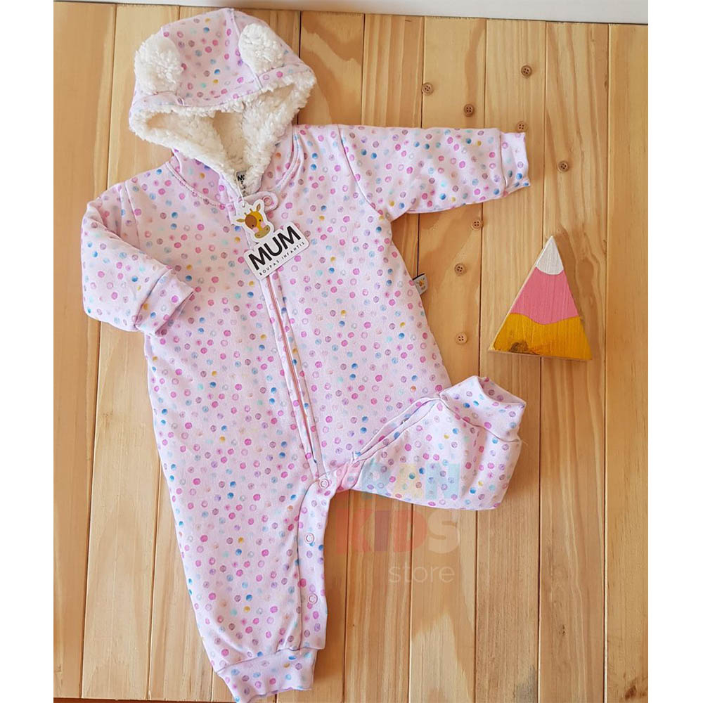 Macacão de Inverno Forrado Bebê Quentinho Rosa MUM