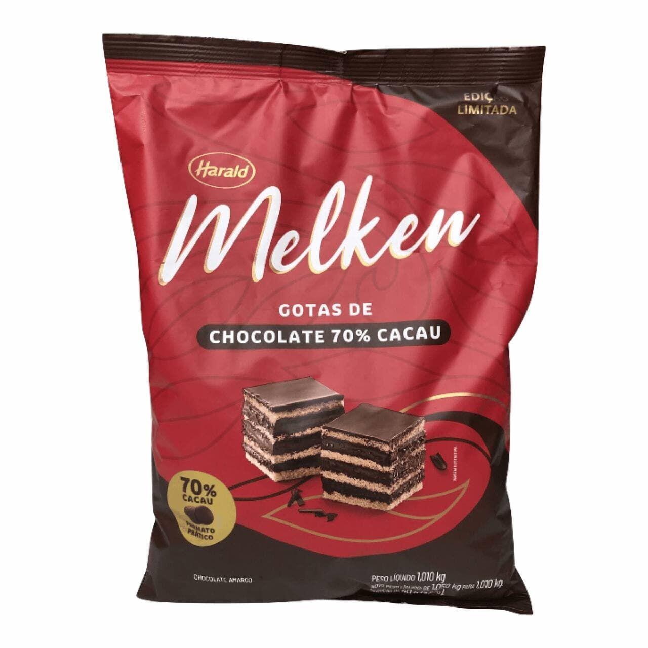 Comprar Chocolate amargo nobre 70% cacau 1kg em gotas Harald Melken - a  partir de R$61,99 - Gerô Festas