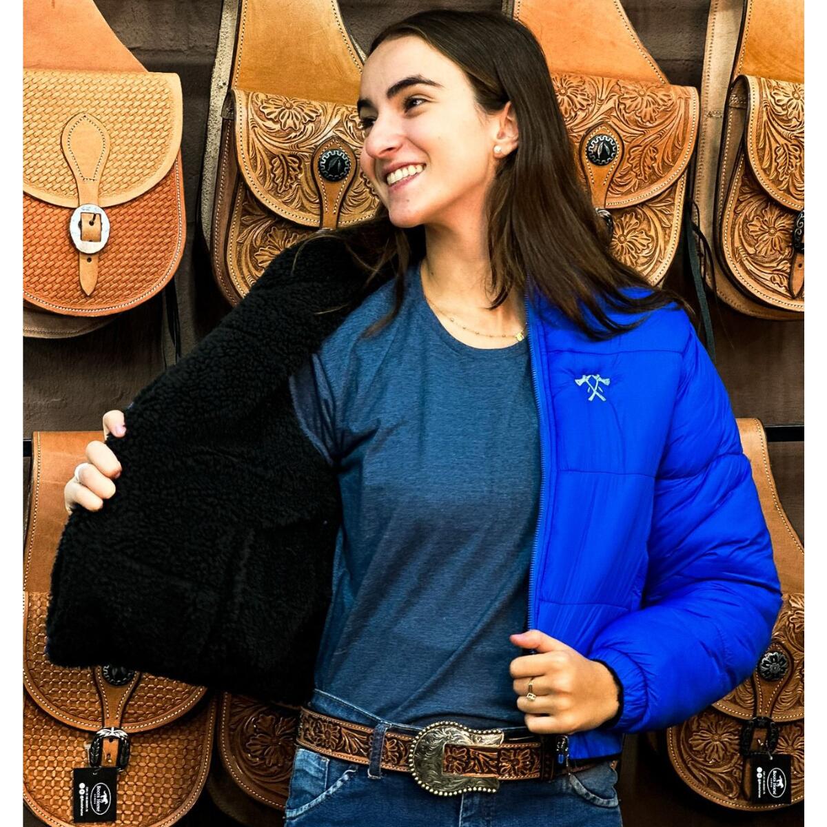 Comprar Jaqueta Feminina Puffer Azul Forrada de Pelo Tomahawk