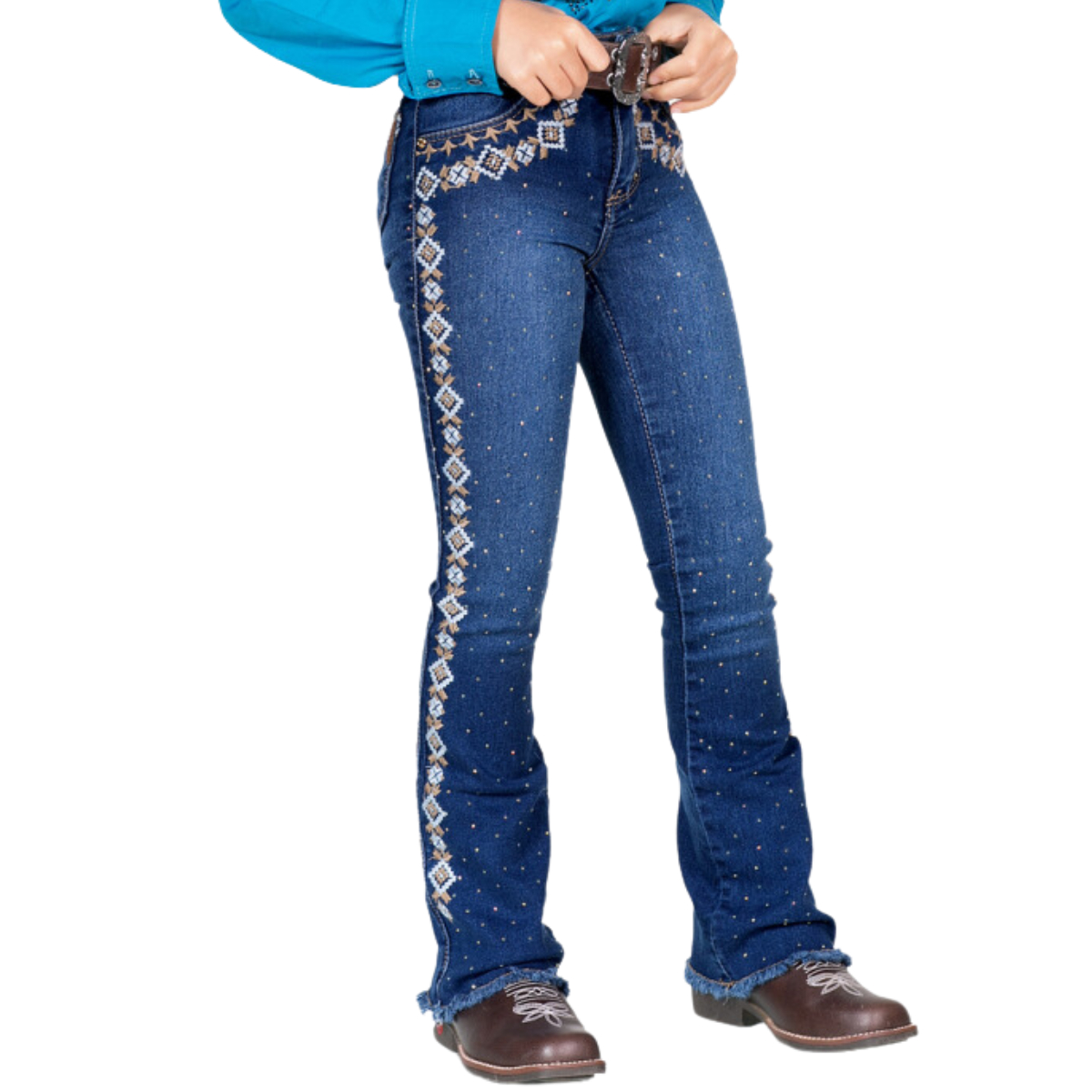 Calça Jeans Infantil Brilho e Bordado Bill Way 119 Jeans médio 10
