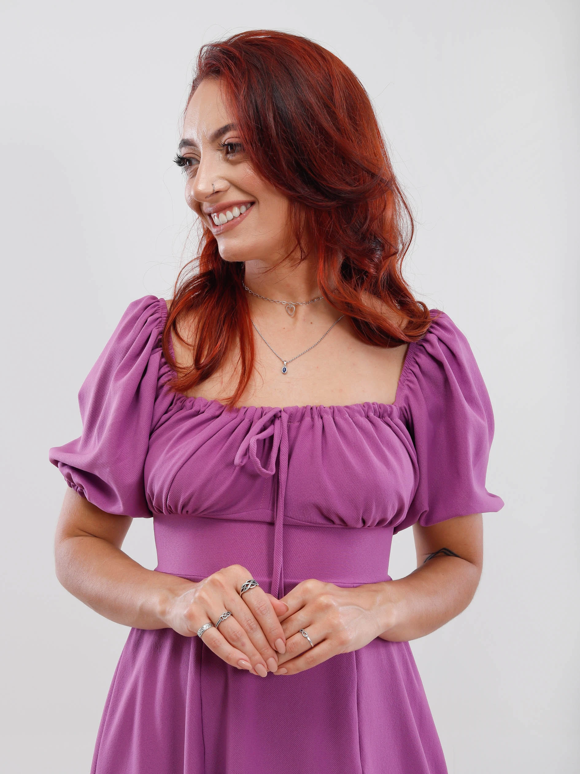 Vestido Midi com Lastex na Cintura e Fenda Lateral Lafiore